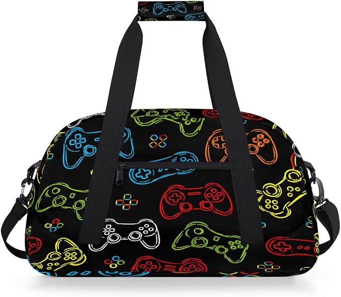 Gym Travel Duffle Bag for Boys - Kids Overnighter Weekend Bag with Front Zipper Pocket for School Practice, Video Games Teens Carry-On Size Sleepover Bags by Ackutea