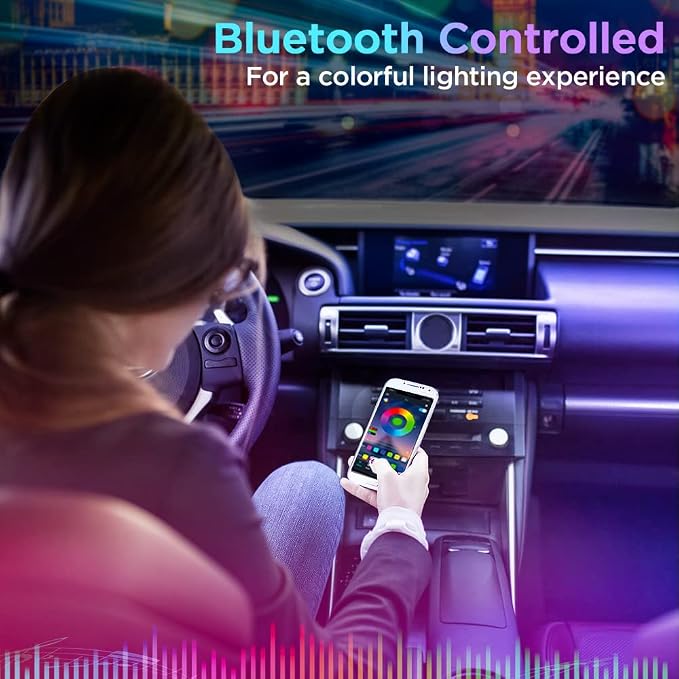 Xprite Dreamcolor LED Neon Car Interior Bluetooth Lights Strip with Remote & APP Control, Footwell Under Dash RGB Chasing Inside Light Kits, Cigarette Adapter for Vehicle Internal Trucks SUV UTV ATV - Image 2