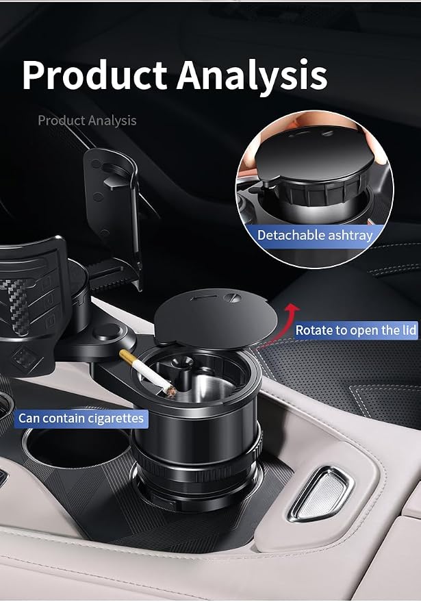 Multi-Functional 3 in 1 Car Cup Holder Expander with Detachable Cup Holder Ashtray, Adjustable Car Cup Holder Adapter, Expandable Cup Holder Insert Fits 18‑40oz Large Tumblers and Water Bottles - Image 5