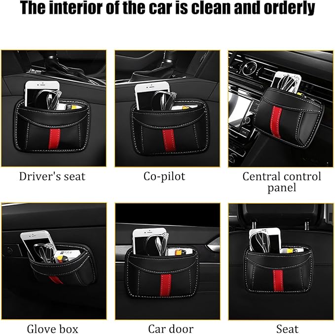 Car Seat Side Pocket Organizer, Leather Vehicle Seat Gap Filler Organizer, Automotive Console Side Cell Phone & Sunglasses Holder Storage Bag, Universal for SUV Automobile Truck (Black) - Image 6