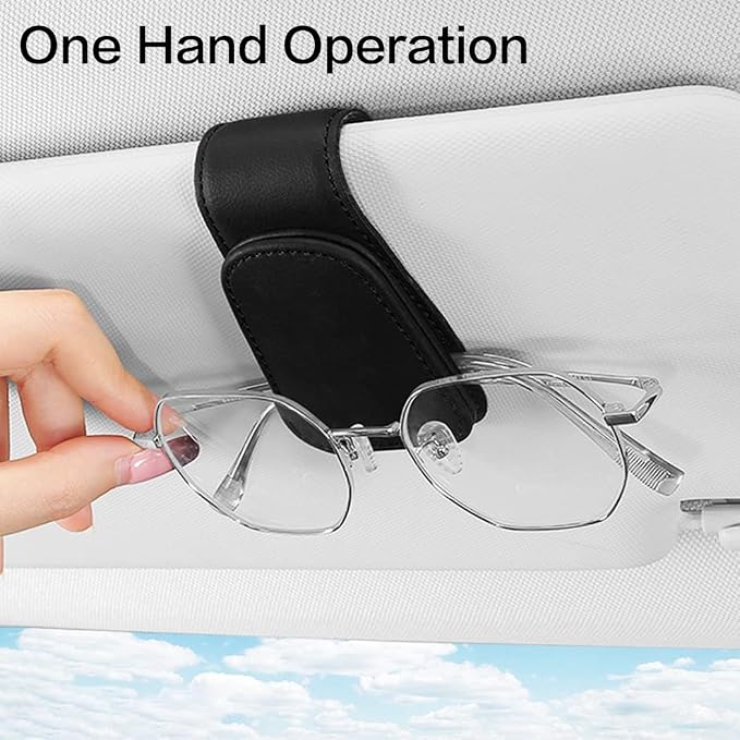 2 Packs Sunglass Holder for Car Sun Visor, Magnetic Eyeglass Hanger Clip for Car Visor, Leather Car Glasses Mount, Car Interior Visor Accessories (Black-2Pcs) - Image 5