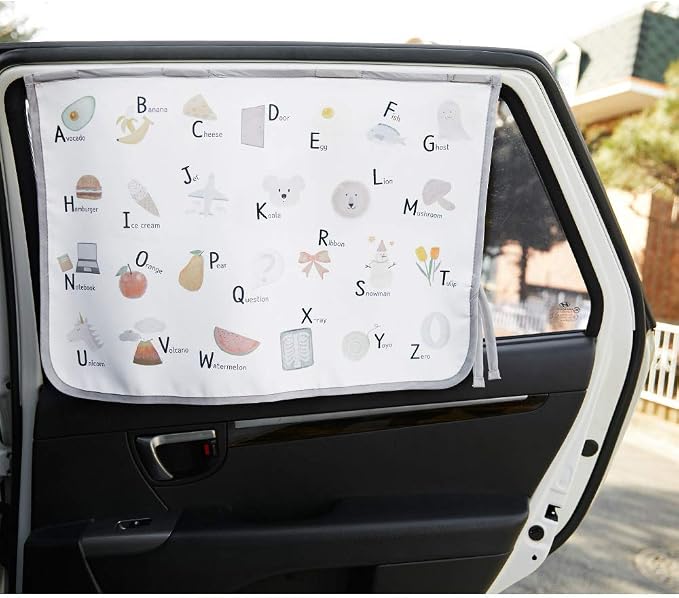 Magnetic Car Sun Shade Curtain for Side Window – Sun Blocker and UV Protector for Baby, Kids, and Pets – Universal Fit with Built-in Magnets for Steel-Framed Door (Be-Pastel Alphabet) by Unknown