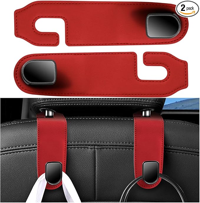 Car Seat Headrest Hook, 2PCS Vehicle Seat Back Hangers Organizer for Handbag Purse Coat, Automotive Interior Headrest Storage Hooks, Universal for SUV Automobile Truck (Red) by Unknown