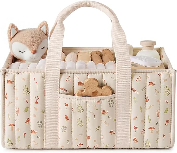 Diaper Caddy Organizer,Cute Floral Nursery Storage Basket,Soft Portable Changing Table Car Caddy Organizer Gift (Floral I) by Ankick
