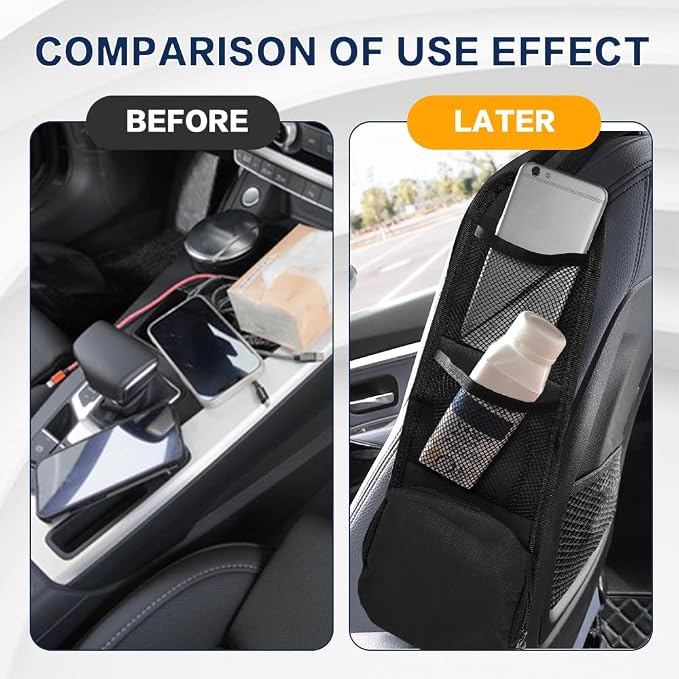 2PS Car Seat Side Organizer, Auto Seat Storage Hanging Bag, Multifunctional Vehicle Mesh Pocket Hold, Car Accessories Car Organizer Can Hold Phone, Wallet, Glasses for Most Cars - Image 3