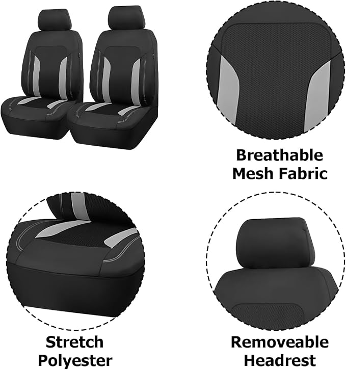 Bittwee Car Seat Covers Full Set, Breathable Automotive Front Seat Headrest Covers, Waterproof Comfortable Vehicle Seat Headrest Protection Accessories, Universal Fit (Gray) - Image 3