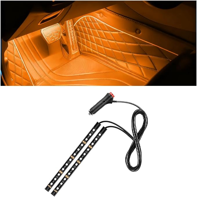 Car LED Strip Light, 12V 24 LED Vehicle Under Dash Neon Ambient Night Decor Lamp with Cigarette Lighter Plug, Automotive Interior Lighting Accessories, Universal for SUV Truck Sedan (Orange) by Ywdiml