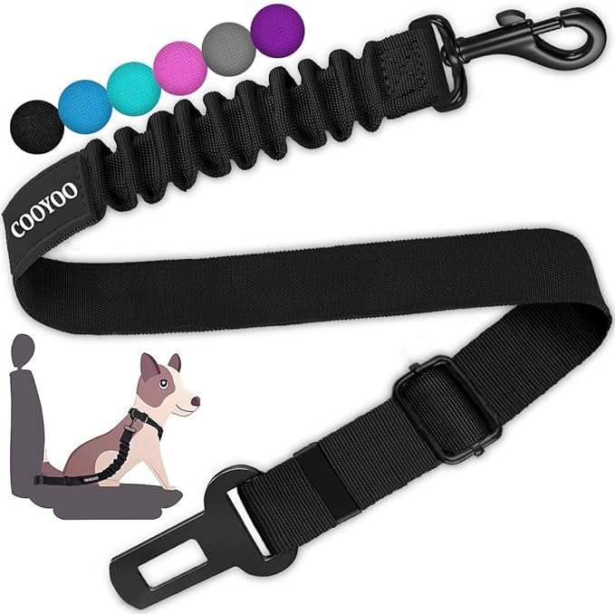 COOYOO Dog Seat Belt, Durability Retractable Dog Car Harness Adjustable Dog Seat Belt for Vehicle Nylon Pet Safety Seat Belts Heavy Duty & Elastic (1 Pack Black) by COOYOO