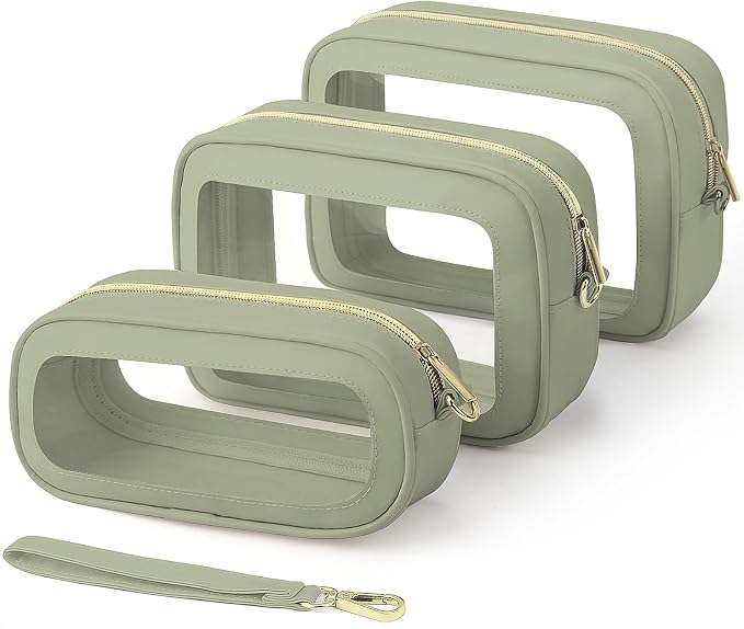 3PCS Clear Makeup Bags with Handles, TSA Approved Toiletry Bags, Diaper Bag Organizer Pouch, TPU Car Storage Organizer with Zippers, Waterproof Travel Organizer Bag for Women by Unknown