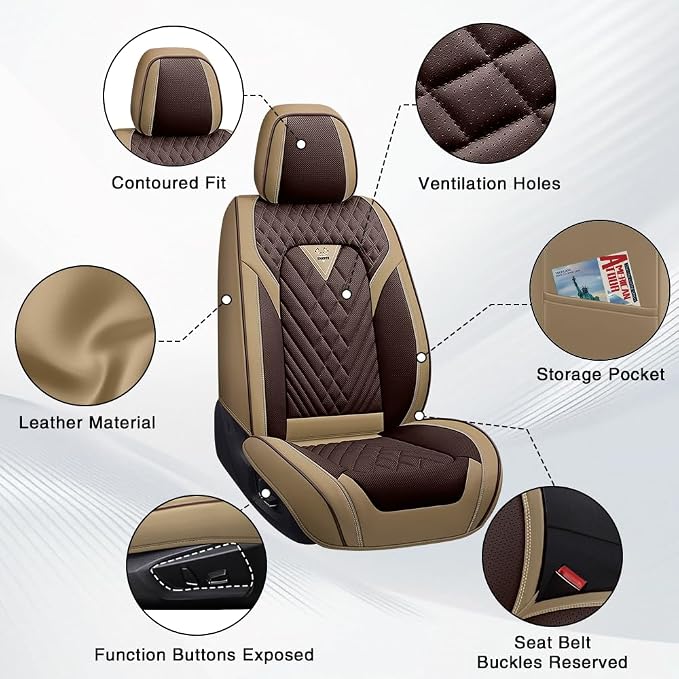 Fit for Toyota RAV4 Hybrid Seat Covers 2016-2026,Premium Leather, 360° Full Protection, Thick Padding & Memory Foam, Waterproof & Stain-Resistant Car Seat Cover Full Set (5 Seat,Brown&Beige) - Image 6