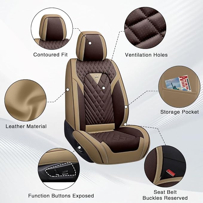 Fit for Toyota Corolla Seat Covers 2001-2026,Premium Leather, 360° Full Protection, Thick Padding & Memory Foam, Waterproof & Stain-Resistant Car Seat Cover Full Set (5 Seat,Brown&Beige) - Image 6