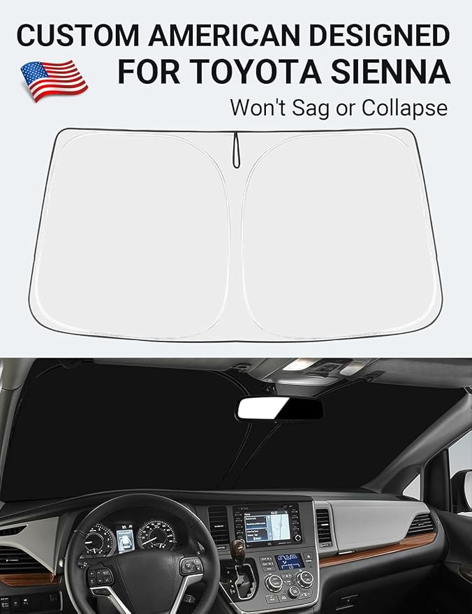 Proadsy Custom Fit Car Windshield Sun Shade for 2011-2020 Toyota Sienna | 240T Heat Shield, Drops Temp 54°F, Blocks 99% UV, Prevents Dashboard Cracking, Summer Parking & Beach Trips, Easy Twist-Fold - Image 2