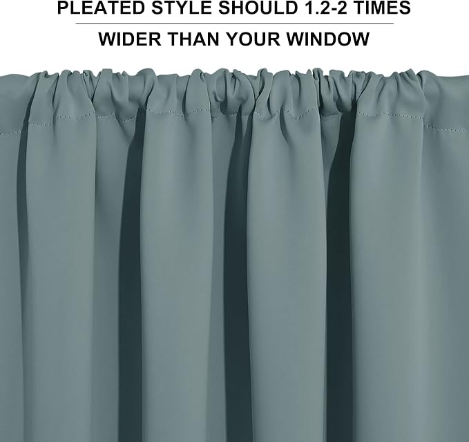 RYB HOME Blackout French Door Window Curtain Coverings, Rod Pocket | Thermal Insulated,Privacy Protection,Non See Through,Drapes for Small Window Bathroom Kitchen,W29 x L45,Dusty Blue,2 Panels - Image 7