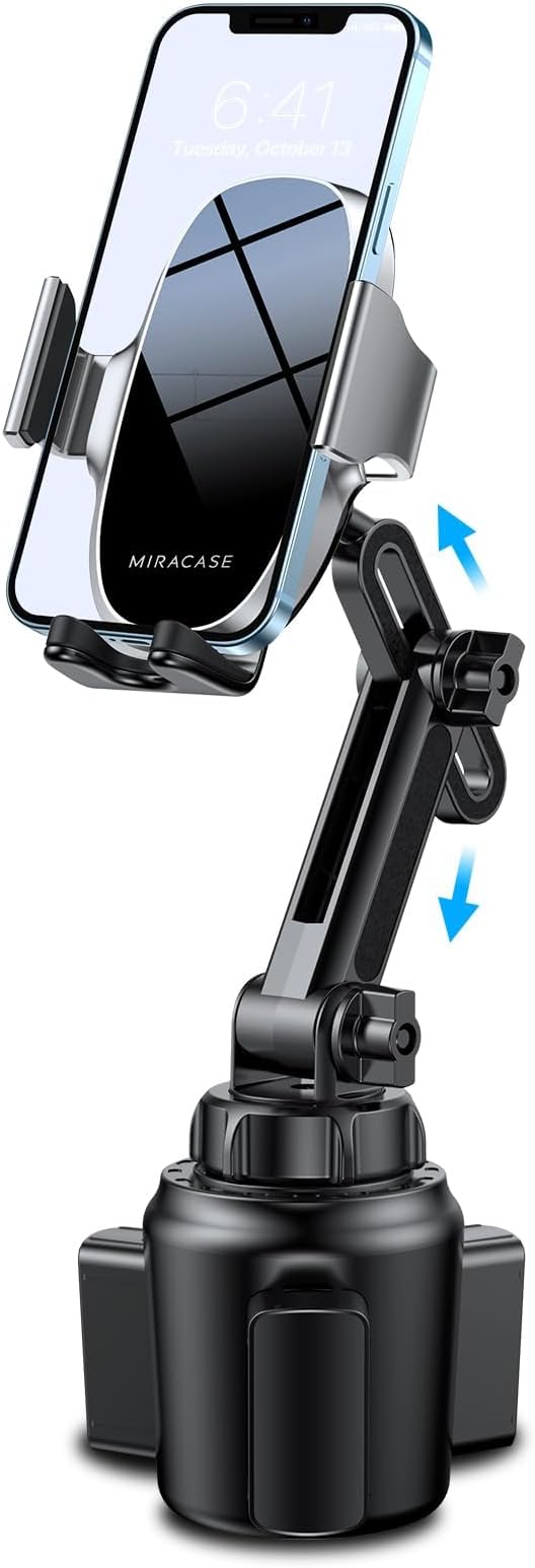 miracase Cup Phone Holder for Car, [Upgraded Version] Adjustable Long Neck Car Cup Holder Phone Mount Cradle Friendly Compatible with iPhone Samsung Google and All Smartphones, Silver by Miracase