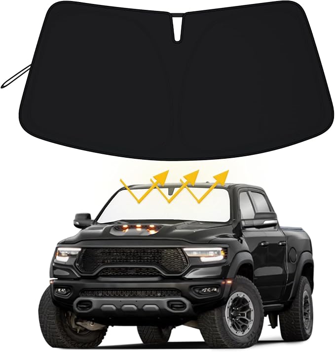 Premium Windshield Sun Shade for 2019-2025 2026 Dodge RAM 1500, Reflective 310T Material Front Window Sun Visor Blocks UV Rays Foldable Sunshade by PIMCAR