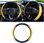 JOYCOURT 15 Inch Bling Soft Leather Car Steering Wheel Cover, Yellow | Colorful Rhinestones Design, Auto Elastic Protector for Women Girls, Crystal Diamond Car Accessories for Most Cars, SUVs by JOYCOURT