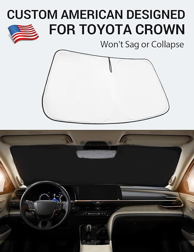 Proadsy Custom Fit 2023-2026 Toyota Crown Windshield Sun Shade, Blocks Heat | 240T Heat Shield, Drops Temp 54°F, Blocks 99% UV, Prevents Dashboard Cracking, Summer Parking & Beach Trips, Easy Twist-Fold - Image 2