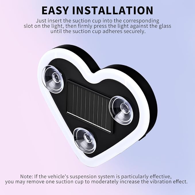 LED Solar Heart Light for Car Window Lights Interior Neon Ambient Lighting Car Accessories for Women Girl Girly Cute Decor Accessory, Smart Light Vibration Sensor, Red, 2 Pack - Image 6