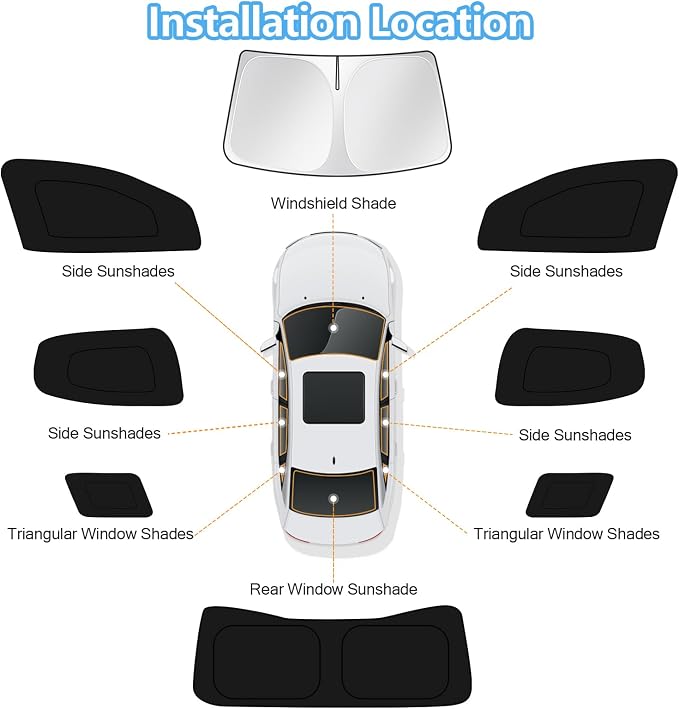 KUST Car Window Shades for GMC Acadia 2017-2022 2023 Windshield Sun Shade Side Window Cover UV Block Privacy Protection Accessories for Camping Blackout Rear Back Full Set 8PCS - Image 8