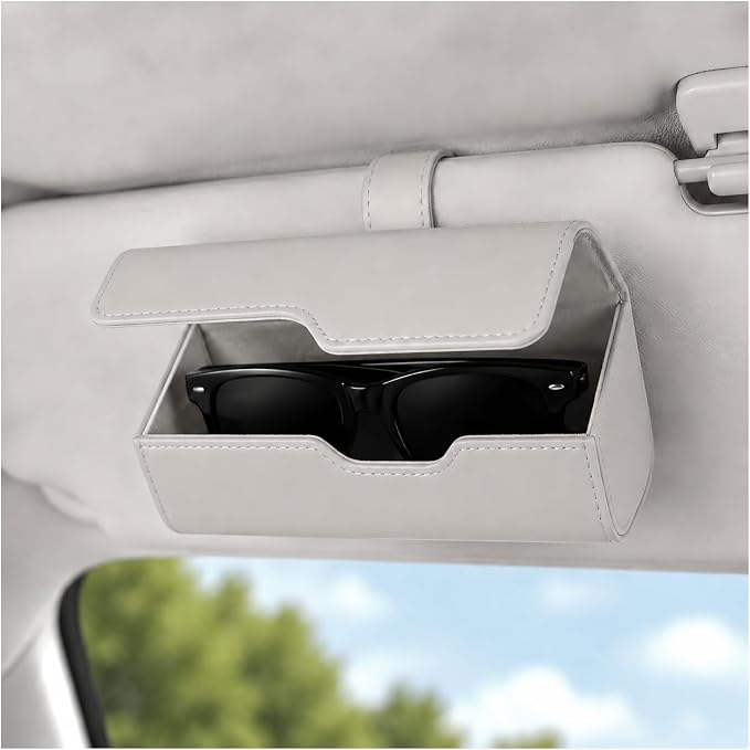 Sunglass Holder for Car Visor, Eyeglass Storage Case (White) | Vehicle Eyeglass Hanger Protective Storage Case, Automotive Interior Sun Visor Glasses Organizer Box, Universal Fit by Unknown