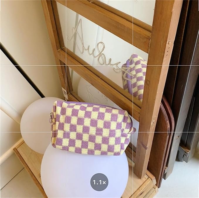 Checkered Makeup Bag for Purse, Small Travel Cosmetic Pouch,Purple,6 Pack | Cute Zipper Makeup Organizer for Women, Travel Essentials, Toiletries, Makeup Brushes, Beauty Accessories&Bridesmaid Gifts - Image 5