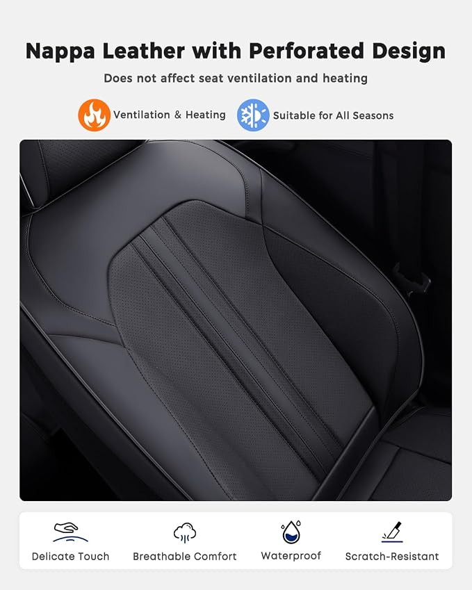 Huidasource Seat Covers, Luxury Faux Leather Car Seat Cover, Velcro Adjustable, with Airbags, Seat Belts, Thinning Design Perforation Cooling Heating Universal Fit for Most Cars Vans Trucks SUVs Black - Image 6
