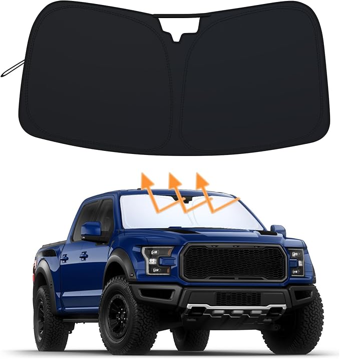 PIMCAR Windshield Sunshade for Ford F-150 2015-2020 | Premium 310T Reflective Polyester UV & Heat Blocker | Reduces Interior Temperature, Foldable with Storage Pouch by PIMCAR