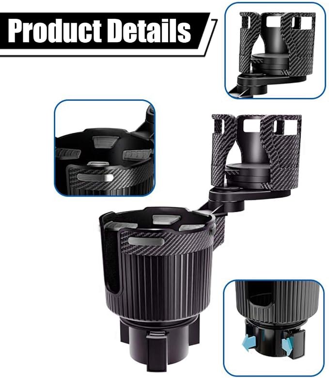Car Cup Holder Expander, Expandable Arm Automotive Cup Holder Adapter with Adjustable Base, Vehicle Water Bottles Mugs Drinks Insert Adapter Extender, Universal Fit (Black) - Image 2