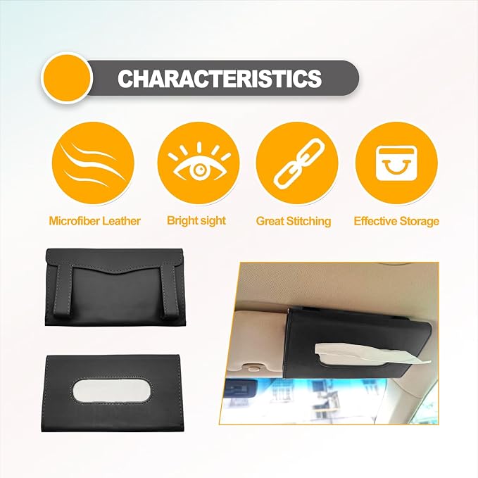 Premium PU Leather Car Tissue Holder Visor for Universal Auto, Car Tissue Case Holder Seat Back with Tissue Refill, Tissue Holder (Black) - Image 4
