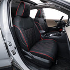 EKR Rav4 Seat Covers Custom Fit for Toyota Rav4(Gasoline) 2019 2020 2021 2022 2023 2024 2025 LE/XLE/XLE Premium/Limited,Leather Car Seat Cover Full Set for SUV,Faux Leather(Black with Red Piping) by EKR
