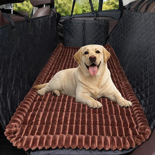 Dog Car Seat Cover 2 Piece Seat Waterproof Hammock and Dark Brown Cover | Scratch Proof Nonslip Back Seat Pet Bed Mat for Travel Durable Soft Back Seat Covers for Cars Trucks and SUVs by CoSofSLIP