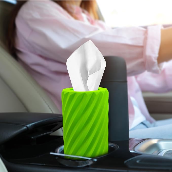 Car Tissue Holder, Refillable Round Cylinder with 3 Tissue Packs, Universal Fit for Vehicle Cup Holder, Home & Office, Car Accessories Interior (Green) - Image 2