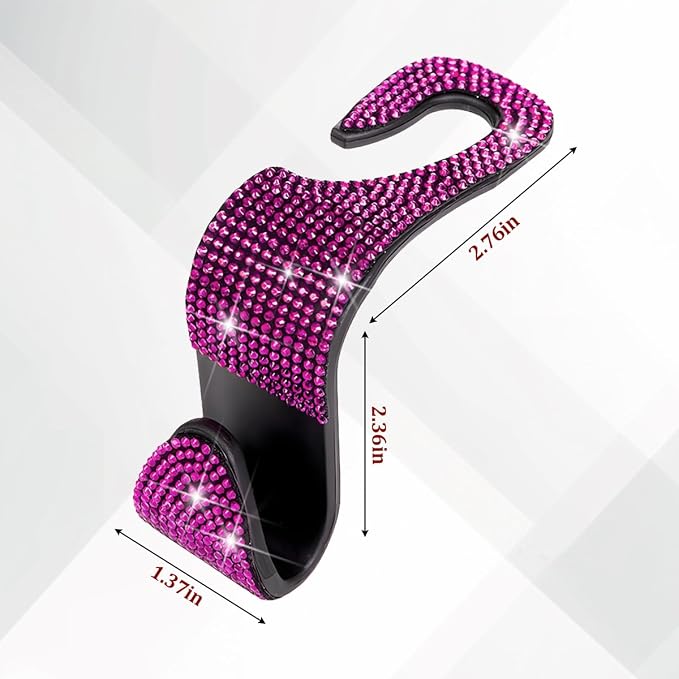4PCS Bling Car Seat Headrest Hooks, Crystal Rhinestone Vehicle Back Seat Hanger Holder, Auto Interior Headrest Hanging Storage Organizer for Purse Handbag Coat, Universal Fit (Black/Pink) - Image 2