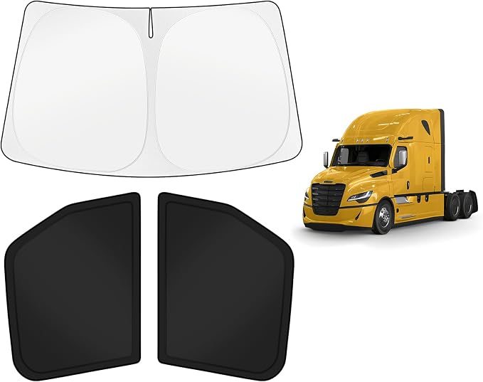 KUST Car Window Shades for Freightliner Cascadia 2018-2025 2026 Windshield Sun Shade Side Window Cover UV Block Privacy Protection Cascadia Accessories Foldable Front Rear Full Set 3PCS by KUST
