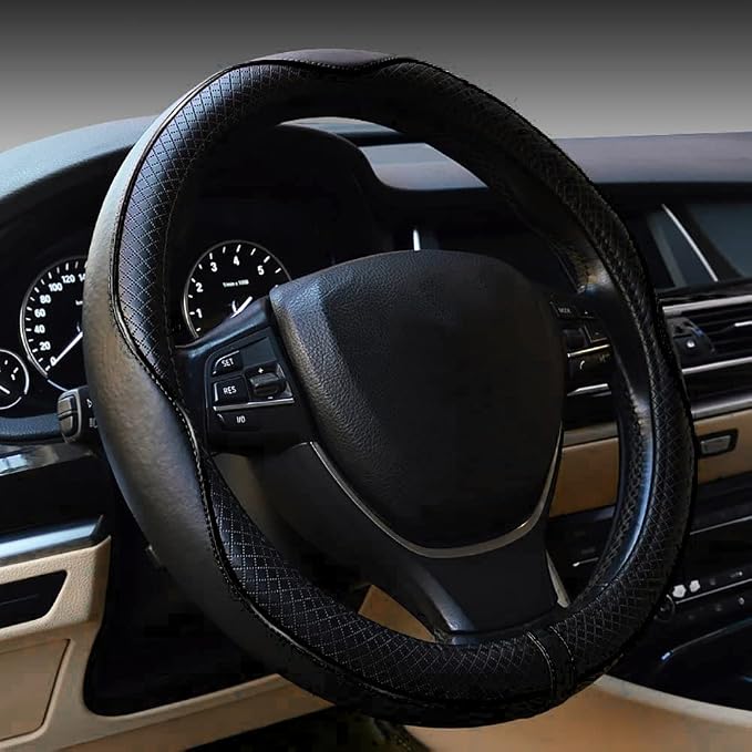Car Steering Wheel Cover, Anti-Slip, Safety, Soft, Breathable, Heavy Duty, Thick, Full Surround, Sports Style (Black) by Rsept