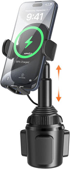 APPS2Car 15W Qi Wireless Car Charger Solid Cup Holder Mount, Adjustable Long Arm & 360° Rotation, Fits 3"–4" Round Cup Holders, Works with Cases ≤ 4 mm (No Metal Attachments) - Image 8