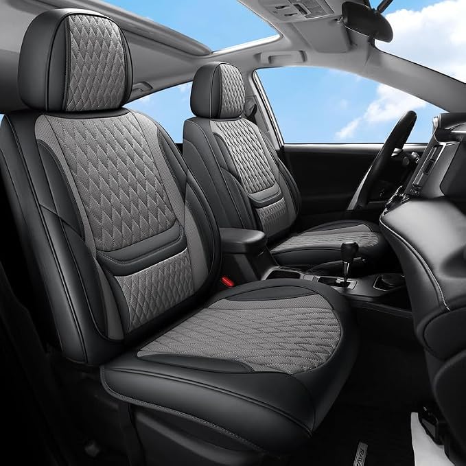 Front Seat Covers Custom Fit for Lexus ES350 2007-2026, Black&Gray | Lumbar Support, Luxury Faux Leather, Breathable, Anti-Slip, Airbag Compatible, Waterproof, Car Seat Protectors, 1 Row 2 Seats by Unknown