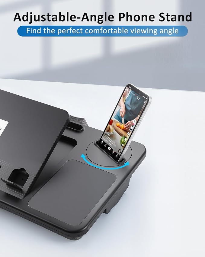 Adjustable Lap Desk with Cushion Stroage Rotatable Phone Stand | Laptop Lap Desk with 8 Angles Adjustable Mouse Pad and iPad Stand for Bed Couch Car Home Office, Fits up to 14" Laptop - Image 3
