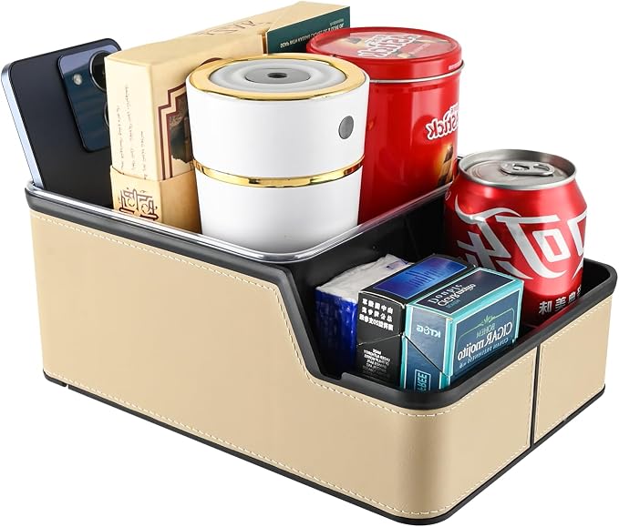 Car Seat Organizer with Compartment,Small Caddy for Car Beige | Armrest Extra Storage Box,Car Front & Back Seat Floor Organizer,Console Organizer Cup Holder for Cars SUVs Pickup Van Truck by keketuohai
