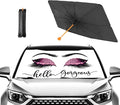 CHILL·TEK Pink Eyelash Car Windshield Umbrella, Hello Gorgeous Sun Shade Umbrellas for Car Front Window, Block UV Rays Foldable Windshield Umbrella Sun Visor Protector-Keep Car Cool for Most Vehicles by CHILL%C2%B7TEK