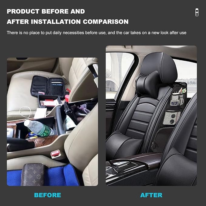 Car Seat Side Organizer, Car Backrest Side Storage Hanging Bag, Multifunctional Mesh Net Pocket Hold Mobile Phone, Wallet, Glasses, Universal Seat Storage Accessories for Car SUV Truck (1PCS) - Image 4