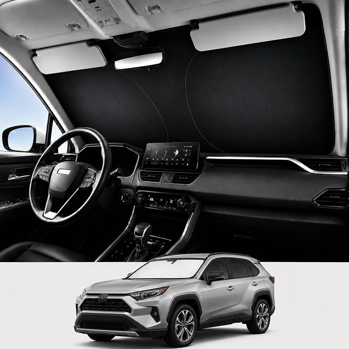 Proadsy Custom Fit 2019-2026 Toyota RAV4 Windshield Sun Shade, Blocks Heat | 240T Heat Shield, Drops Temp 54°F, Blocks 99% UV, Prevents Dashboard Cracking, Summer Parking & Beach Trips, Easy Twist-Fold by Proadsy