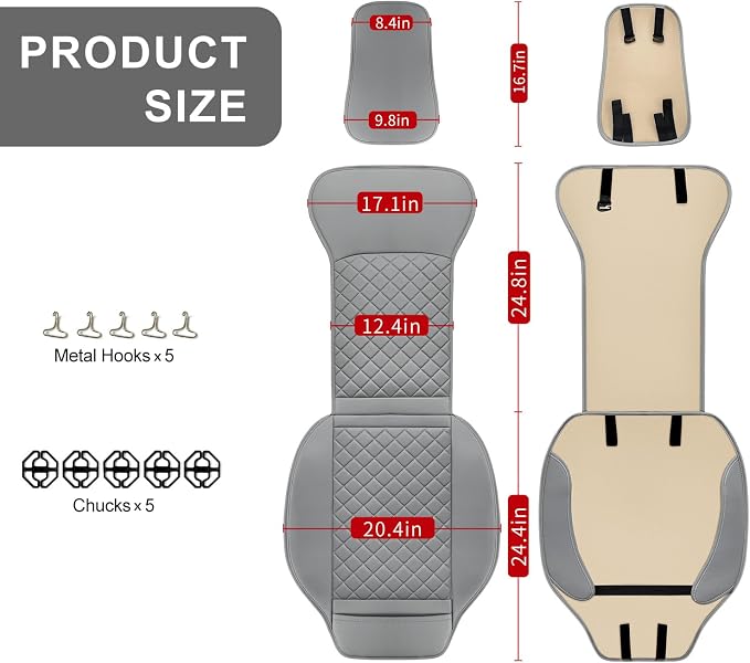 BEITK 2 Pack Leather Front Car Seat Covers with Side Wrap Grey | PU Leather, Waterproof, Scratch-resistant, Universal Fit for Cars Trucks SUV, Easy to Install - Image 2