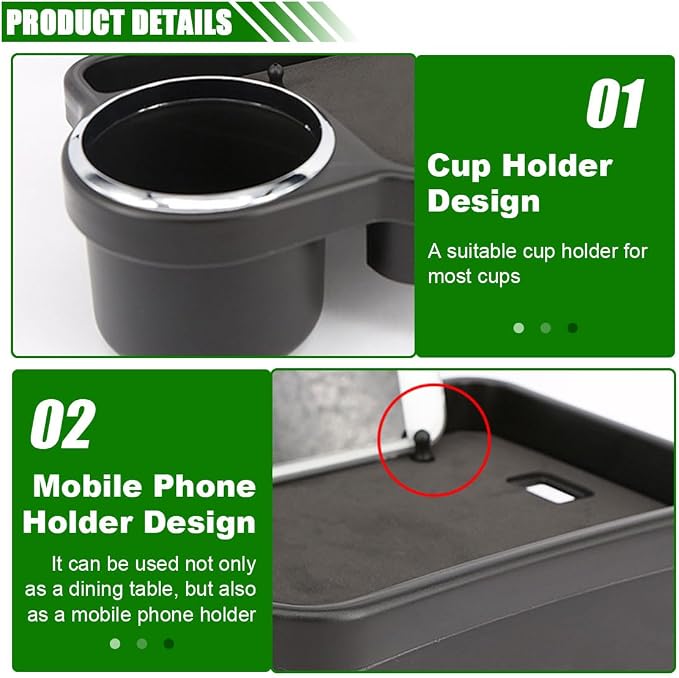 Car Cup Holder Tray, Detachable Eating Organizer Backseat Car Tray, Car Back Seat Organizer Foldable Desing, Automotive Accessories for Most Vehicles - Image 3