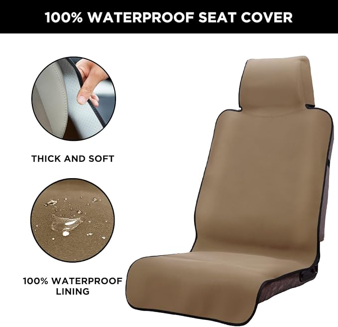 Neoprene Waterproof Car Seat Cover, Khaki 1pc, Non-Slip | Car Seat Protector, Sweat-proof, Universal Fit SUV & Truck, Machine Washable, For Gym, Yoga, Pets, Workout, Beach, Swimming - Image 2