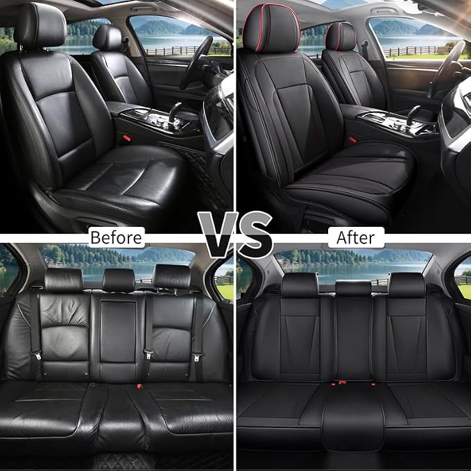 Car Seat Covers Full Set Custom Fit for Acura ILX 2013-2022 , Black&Red | Premium Faux Leather, Waterproof, Anti-Slip, Airbag Compatible, Breathable, Car Seat Protectors, 2 Rows 5 Seats - Image 6