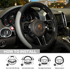 Steering Wheel Cover, Microfiber Leather Splicing with Classic Embossing,Contrasting Colors Anti-Slip Breathable Auto Car Steering Wheel Cover Fit 15 Inch Car Wheel Protector (Black&Gray) - Image 5