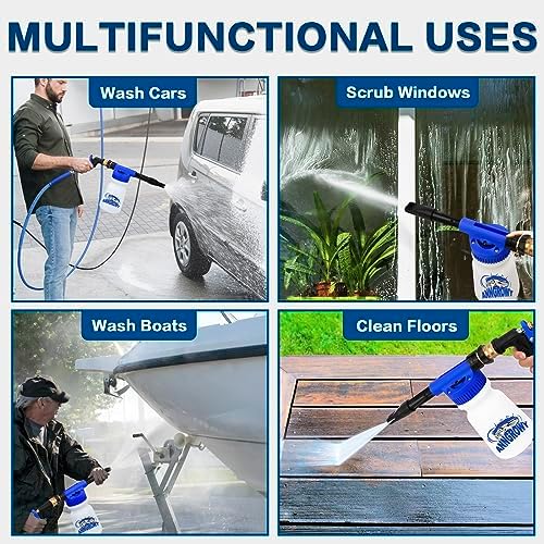 anngrowy Car Wash Foam Gun Soap Car Wash Foam Cannon for Garden Hose Foam Sprayer Car Wash Soap Foam Gun Hose Foam Cannon Blaster Hose Foam Cannon Gun Quick Connector to Any Garden Hose (Blue) - Image 6