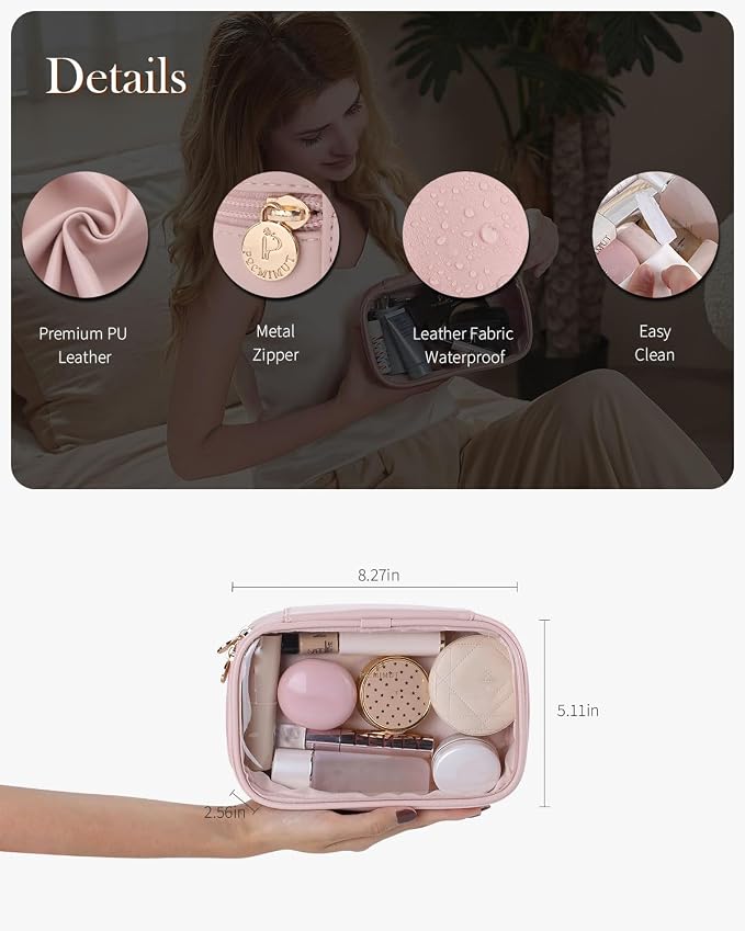 Mini Makeup Bag with Small Cosmetic Bag Travel Essentials Organizers,TSA Approved Toiletry Bag Makeup Pouch Clear Cosmetic Bags for Women,Pink - Image 6
