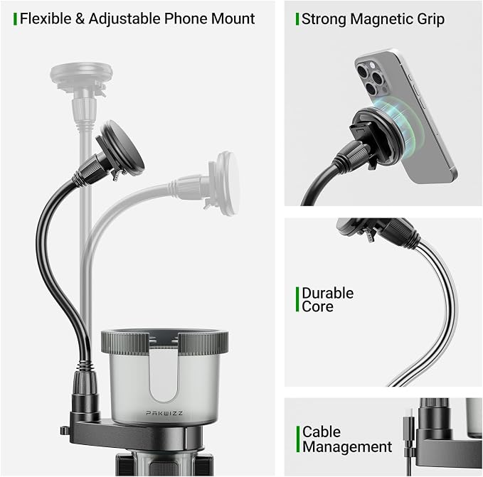 2-in-1 Car Cup Holder Expander for Phone MagSafe, Upgraded Cup Holder Phone Mount for Car with Adjustable Base, Compatible with Yeti 20/26/30 oz, Hydroflask 32/40 oz (Transparent Black) - Image 4